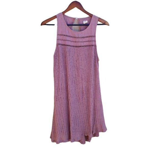 Vintage O'Neill Dress Shift Gauze Crochet Sleeveless Cutout Tent Rib Knit Mauve - Picture 1 of 8